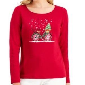 NWT Karen Scott Red Christmas Bike Graphic Top